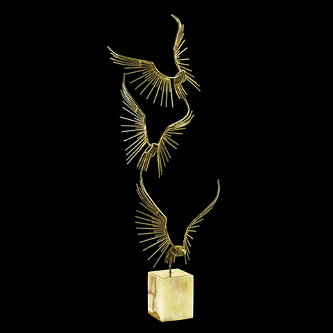 Eagle bird sculpture - three brass metal eagles by Curtis Jere