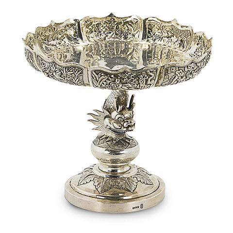 Chinese silver tazza by Wang Hing
