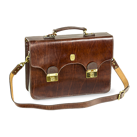 Brierley briefcase from the EX23 Archive Collection in brown hand finished NZ cowhide and brass locks