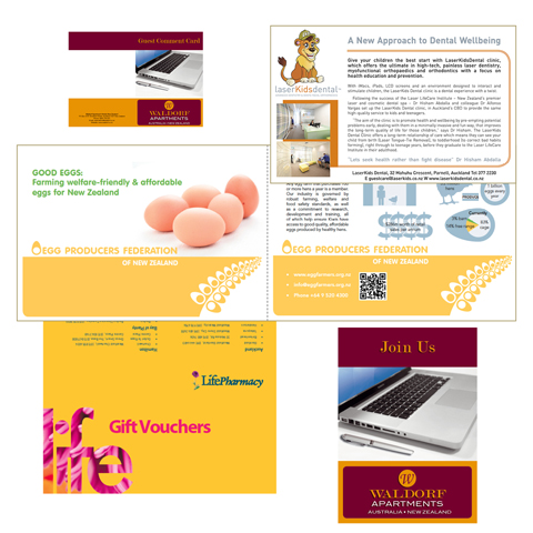 Print Designs for Waldorf, EPF, Life Pharmacy and Laser Kids Dental