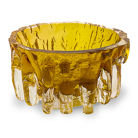 Sculptured yellow glass bowl by Goran Warff for Kosta